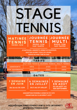 FCL Tennis : stage été 2023 (juin, juillet et août)